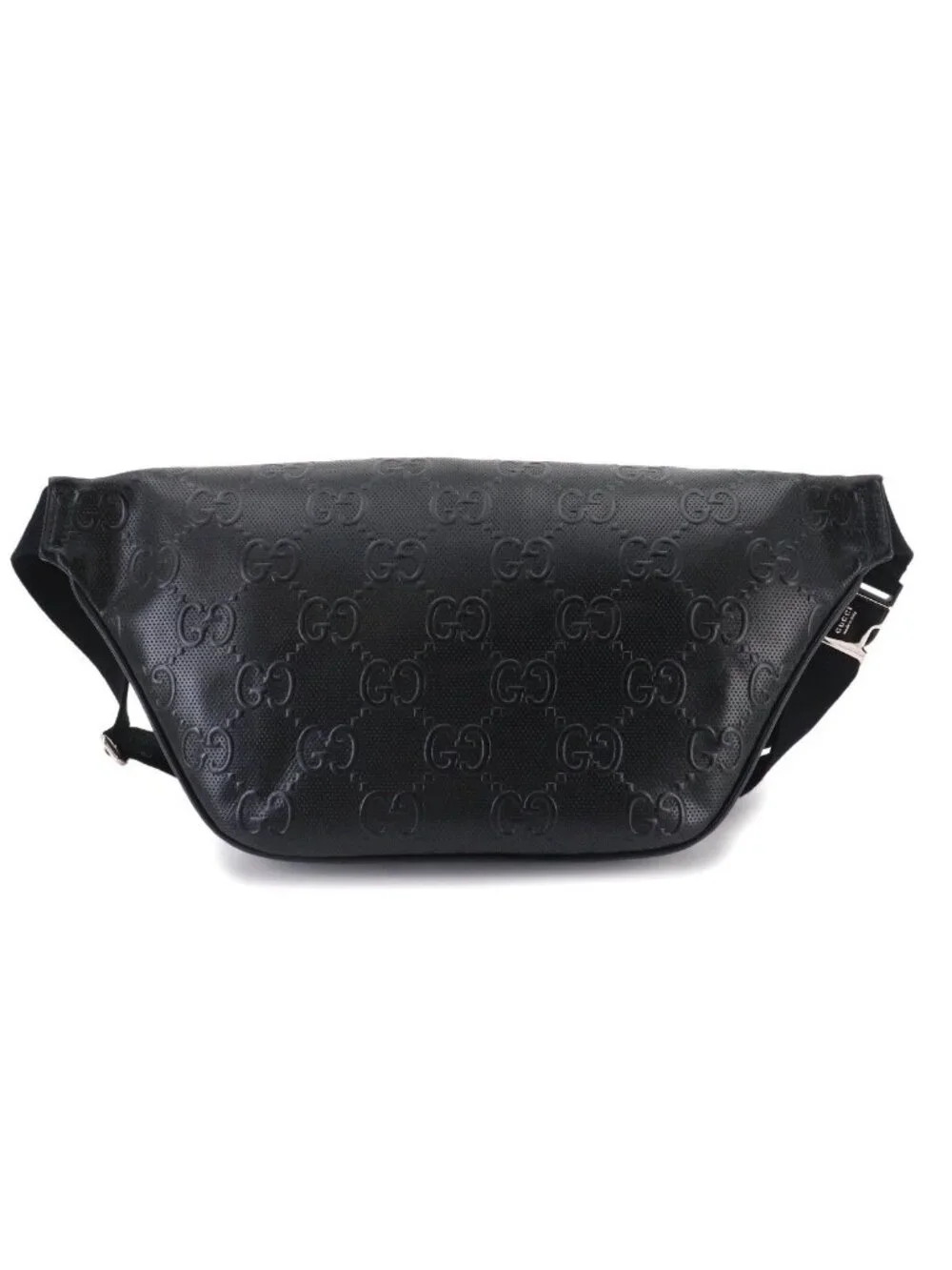Gucci GG Embossed Belt Bag Leather Black Silver